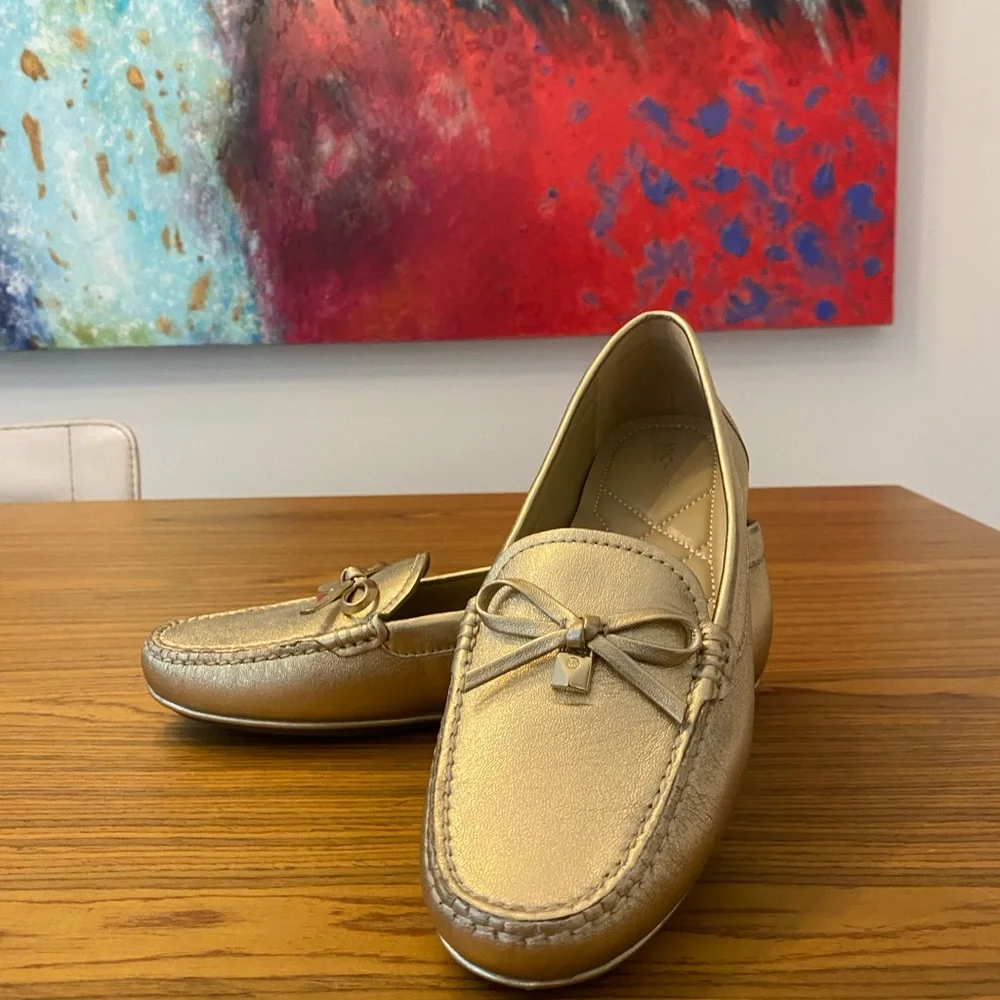 NWT Michael Kors Gold leather Juliette loafers